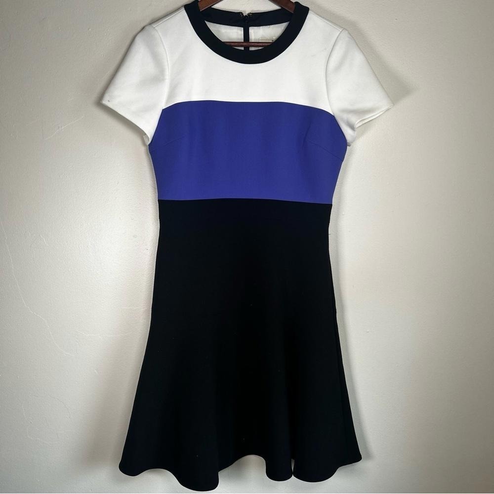 kate spade White, Purple & Black Colorblock Short Sleeve Midi Dress